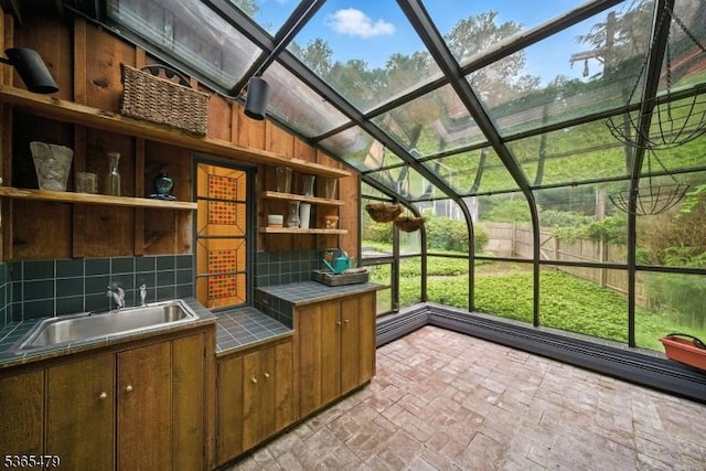 182 Musconetcong River Rd, Lebanon Twp, NJ 07882 - sunroom / solarium featuring a sink and vaulted ceiling