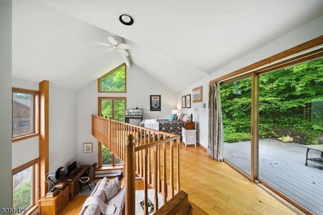 182 Musconetcong River Rd, Lebanon Twp, NJ 07882 - stairway with plenty of natural light, hardwood / wood-style floors, and a ceiling fan