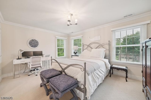 27 Green Way, New Providence Boro, NJ 07974 - carpeted bedroom with multiple windows, a chandelier, crown molding, and a desk
