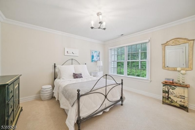 27 Green Way, New Providence Boro, NJ 07974 - bedroom featuring a chandelier, light carpet, and ornamental molding