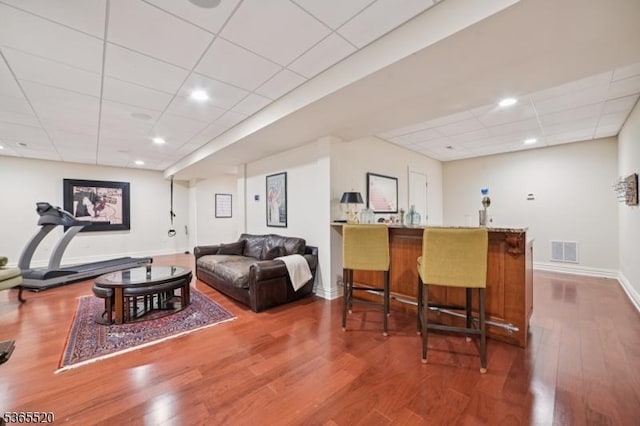 27 Green Way, New Providence Boro, NJ 07974 - indoor bar featuring a paneled ceiling, wood finished floors, and recessed lighting