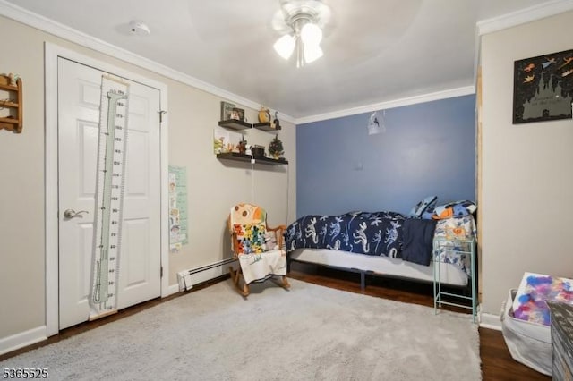 51 Greenbrook Rd, Middlesex Boro, NJ 08846 - bedroom with baseboard heating, crown molding, wood finished floors, and ceiling fan