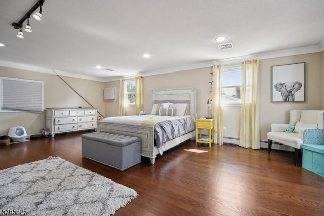 51 Greenbrook Rd, Middlesex Boro, NJ 08846 - bedroom featuring crown molding, baseboard heating, wood finished floors, recessed lighting, and a baseboard heating unit