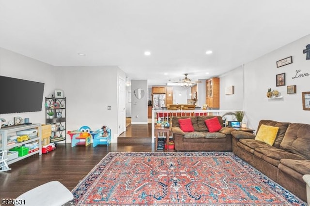 11 Manor Dr, Hillsborough Twp, NJ 08844 - living area featuring wood finished floors, a ceiling fan, and recessed lighting