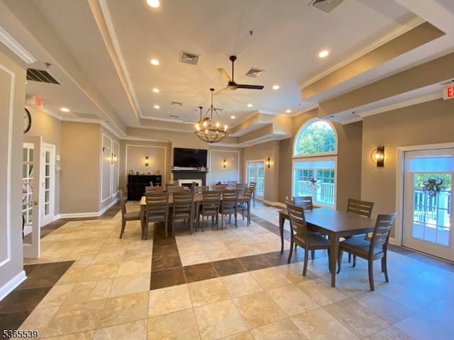 13 Ridgeview Ln Unit 13, Mount Arlington Boro, NJ 07856 - dining space featuring a tray ceiling, ornamental molding, healthy amount of natural light, a chandelier, and recessed lighting