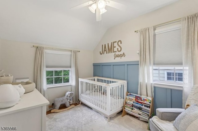 942 Summit Ave, Westfield Town, NJ 07090 - bedroom with lofted ceiling, a nursery area, and ceiling fan