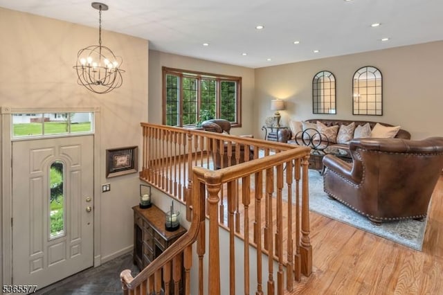 114 Fawn Ridge Dr, Long Hill Twp, NJ 07946 - entrance foyer featuring a chandelier, wood finished floors, and recessed lighting