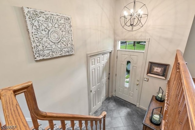 114 Fawn Ridge Dr, Long Hill Twp, NJ 07946 - foyer entrance featuring a chandelier and baseboards