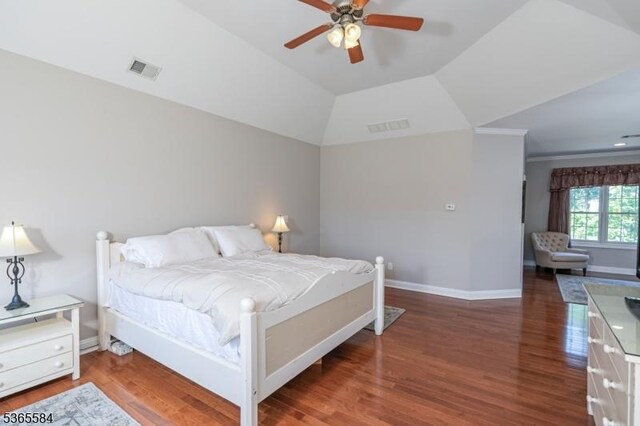 4 Wingover Farm Ct, Raritan Twp, NJ 08822 - bedroom with wood finished floors, vaulted ceiling, and a ceiling fan