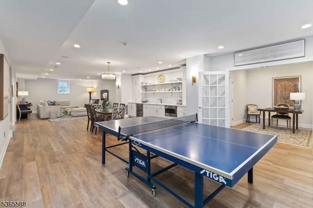 10 Westminster Pl, Morris Twp, NJ 07960 - rec room with recessed lighting, light wood finished floors, beverage cooler, and bar area