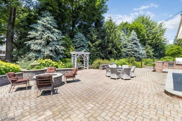 10 Westminster Pl, Morris Twp, NJ 07960 - view of patio / terrace with an outdoor fire pit and outdoor dining area