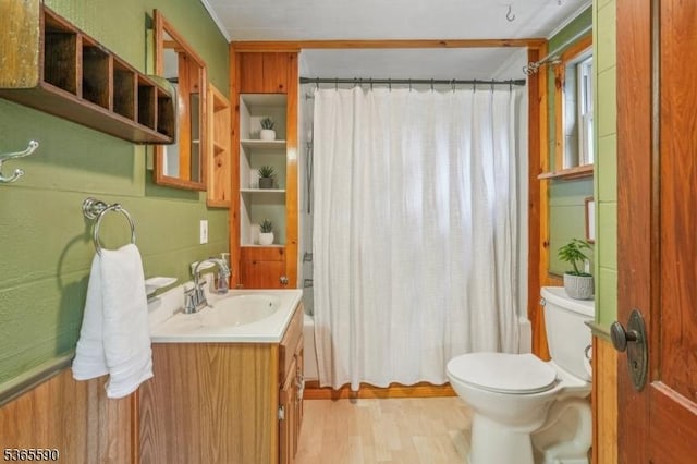 130 Ackerson Rd, Frelinghuysen Twp, NJ 07825 - full bathroom with vanity, wood finished floors, and shower / bath combo with shower curtain