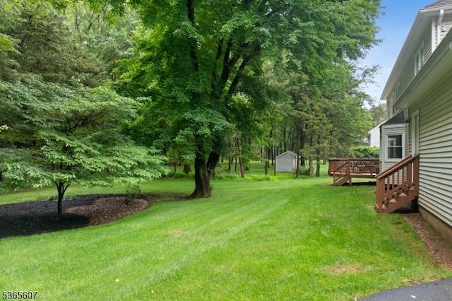 10 Kilmer Dr, Hillsborough Twp, NJ 08844 - view of grassy yard with a deck and a shed