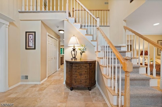 10 Kilmer Dr, Hillsborough Twp, NJ 08844 - stairs featuring a high ceiling and stone finish flooring