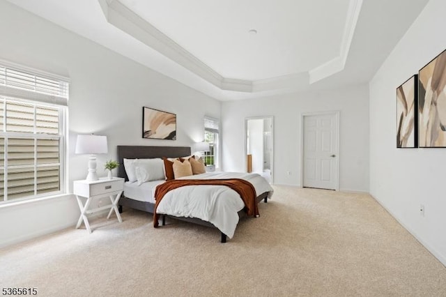 7 Thornton St, Hillsborough Twp, NJ 08844 - bedroom featuring light colored carpet, a raised ceiling, crown molding, and ensuite bath