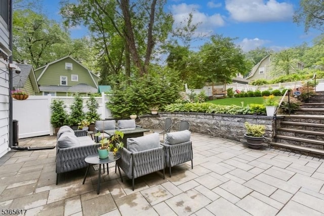 17 Lowell Ave, West Orange Twp, NJ 07052 - fenced backyard featuring a patio area, an outdoor living space, and stairway