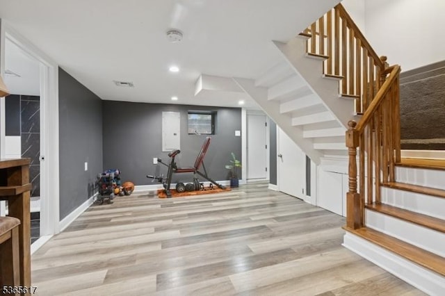 17 Lowell Ave, West Orange Twp, NJ 07052 - workout area featuring light wood finished floors and recessed lighting