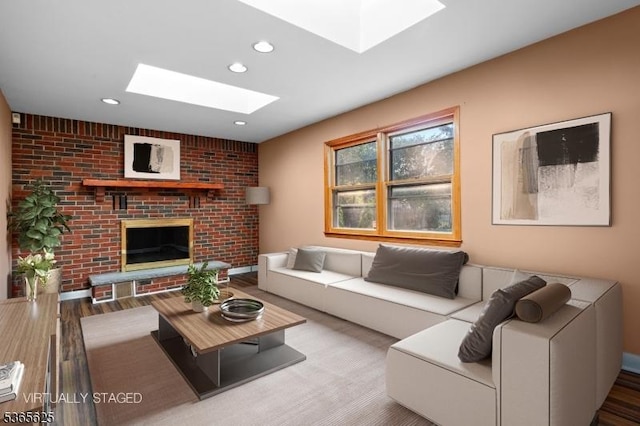 1265 Iris St, North Brunswick Twp, NJ 08902 - living area featuring a skylight, a fireplace, recessed lighting, and wood finished floors