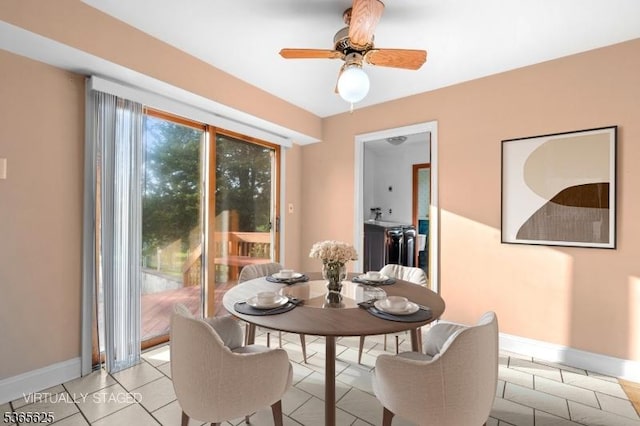 1265 Iris St, North Brunswick Twp, NJ 08902 - dining space featuring ceiling fan and light tile patterned floors