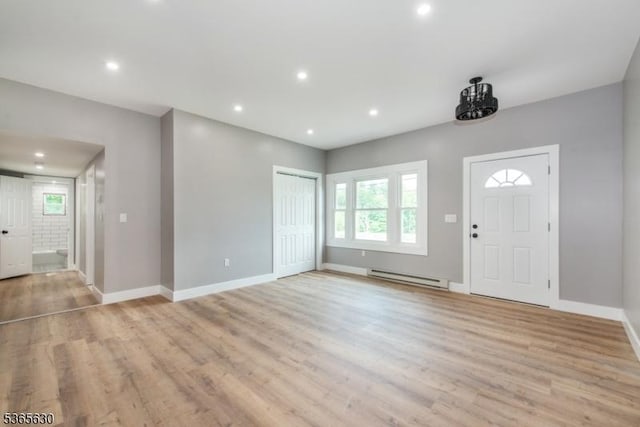 612 State Route 94, Fredon Twp, NJ 07860 - entrance foyer with a baseboard heating unit, light wood finished floors, and recessed lighting