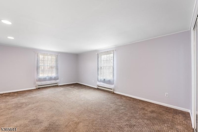 9 Village Ct, Flemington Boro, NJ 08822 - spare room with a baseboard heating unit, a baseboard radiator, plenty of natural light, carpet flooring, and recessed lighting