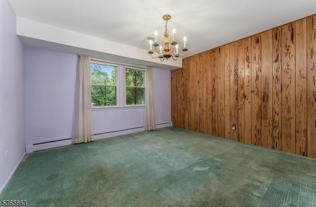 708 Carlene Dr, Bridgewater Twp, NJ 08807 - spare room with a chandelier, carpet, and wooden walls