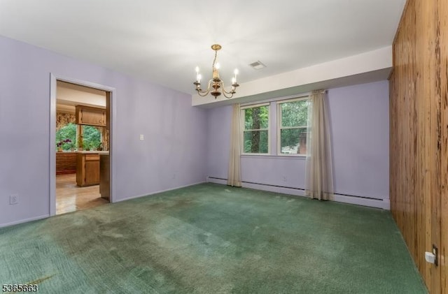 708 Carlene Dr, Bridgewater Twp, NJ 08807 - carpeted spare room with a chandelier, healthy amount of natural light, and a baseboard heating unit