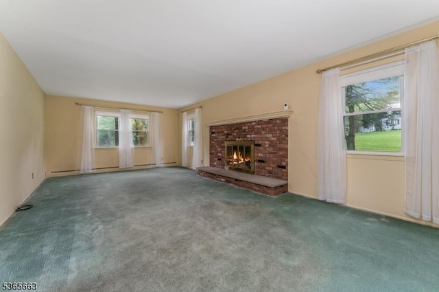 708 Carlene Dr, Bridgewater Twp, NJ 08807 - unfurnished living room featuring healthy amount of natural light, carpet flooring, and a fireplace