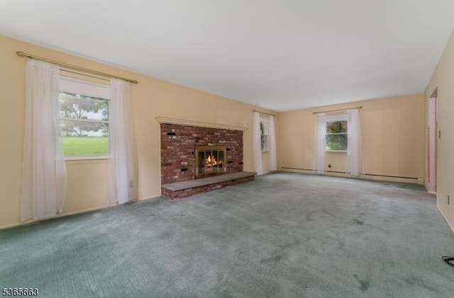 708 Carlene Dr, Bridgewater Twp, NJ 08807 - unfurnished living room with plenty of natural light, carpet flooring, and a fireplace