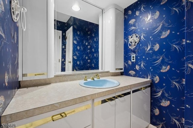 1503 Woodacres Dr, Mountainside Boro, NJ 07092 - bathroom with wallpapered walls and vanity