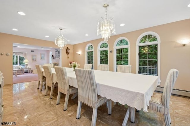 1503 Woodacres Dr, Mountainside Boro, NJ 07092 - dining area with a chandelier, healthy amount of natural light, and recessed lighting