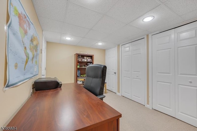 16 Ridgewood Pkwy W, Denville Twp, NJ 07834 - office area featuring light colored carpet, a drop ceiling, and recessed lighting