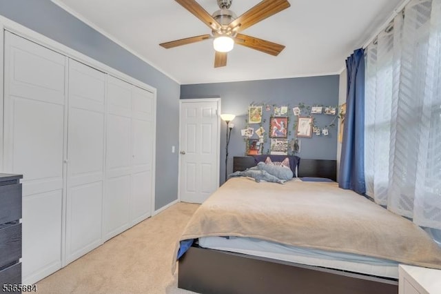 16 Ridgewood Pkwy W, Denville Twp, NJ 07834 - bedroom with light carpet, a ceiling fan, crown molding, and a closet
