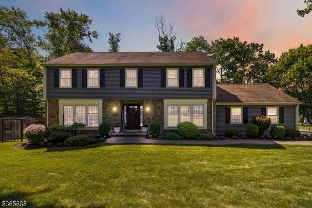 6 Wyckoff Way, Morris Plains Boro, NJ 07950 - colonial home featuring a front yard and stone siding