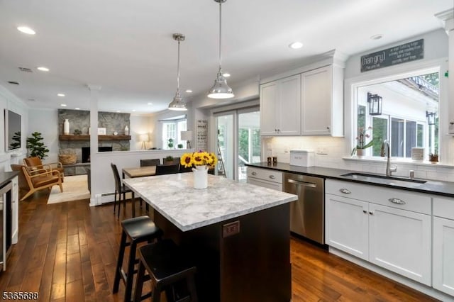 6 Wyckoff Way, Morris Plains Boro, NJ 07950 - kitchen featuring dishwasher, open floor plan, plenty of natural light, backsplash, and recessed lighting