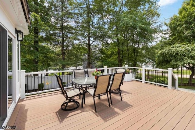 6 Wyckoff Way, Morris Plains Boro, NJ 07950 - deck featuring outdoor dining area and view of scattered trees