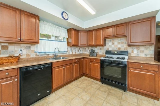 9 Andrea Ter, East Hanover Twp, NJ 07936 - kitchen featuring dishwasher, gas range oven, brown cabinets, light countertops, and backsplash