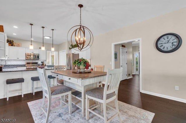 6 White Rd, Raritan Twp, NJ 08822 - dining space featuring a chandelier, dark wood-type flooring, and recessed lighting