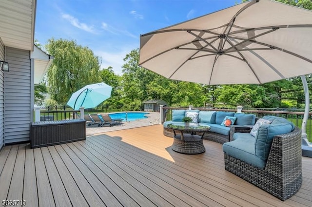 6 White Rd, Raritan Twp, NJ 08822 - wooden terrace featuring an outdoor hangout area and an outdoor pool