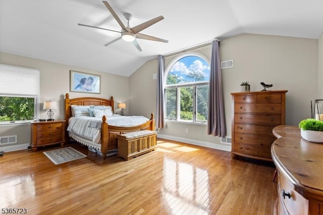 825 Odonnell Ave, Scotch Plains Twp, NJ 07076 - bedroom featuring lofted ceiling, multiple windows, light wood-style flooring, and a ceiling fan