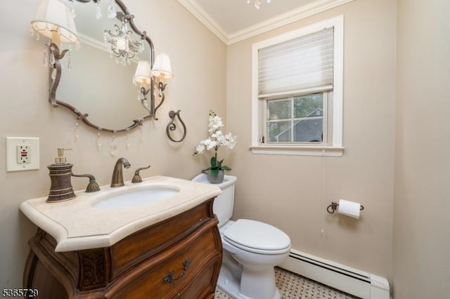 73 Garden Ave, Chatham Boro, NJ 07928 - half bath with baseboard heating, vanity, and ornamental molding