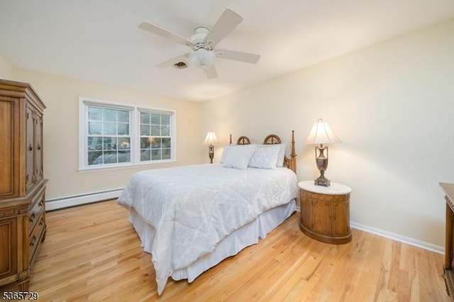 73 Garden Ave, Chatham Boro, NJ 07928 - bedroom featuring a baseboard radiator, light wood finished floors, and ceiling fan