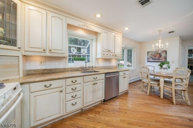 73 Garden Ave, Chatham Boro, NJ 07928 - kitchen featuring dishwasher, range, a chandelier, healthy amount of natural light, and recessed lighting