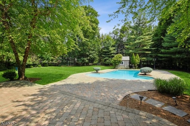 11 Rising Ridge Rd, Upper Saddle River Boro, NJ 07458 - swimming pool with a yard, a patio area, and an outbuilding