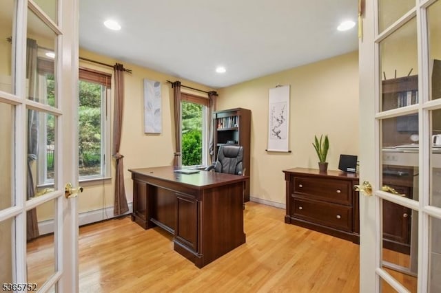 11 Rising Ridge Rd, Upper Saddle River Boro, NJ 07458 - office featuring light wood-style flooring, baseboard heating, and recessed lighting