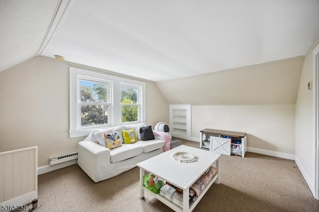 210 Baldwin St, Glen Ridge Boro Twp, NJ 07028 - carpeted living room with a baseboard radiator and lofted ceiling