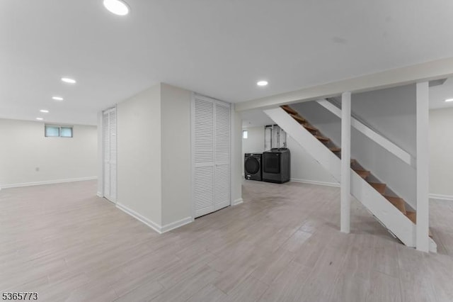 1837 Barnett St, Rahway City, NJ 07065 - below grade area with recessed lighting, stairs, wood finished floors, and separate washer and dryer