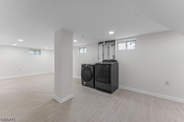 1837 Barnett St, Rahway City, NJ 07065 - basement with washing machine and clothes dryer, recessed lighting, and light wood finished floors