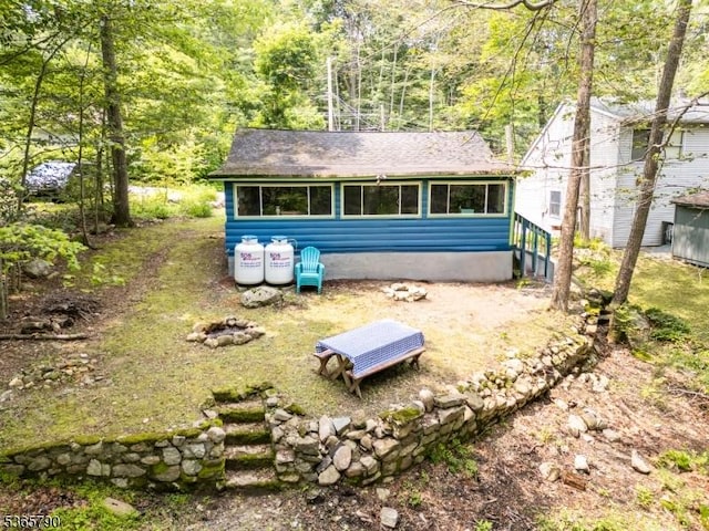 3 Maple Rd, Vernon Twp, NJ 07461 - back of house with a shingled roof and a forest view