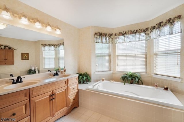 12 Autumn Dr, Mine Hill Twp, NJ 07803 - bathroom with double vanity, a bath, and tile patterned floors
